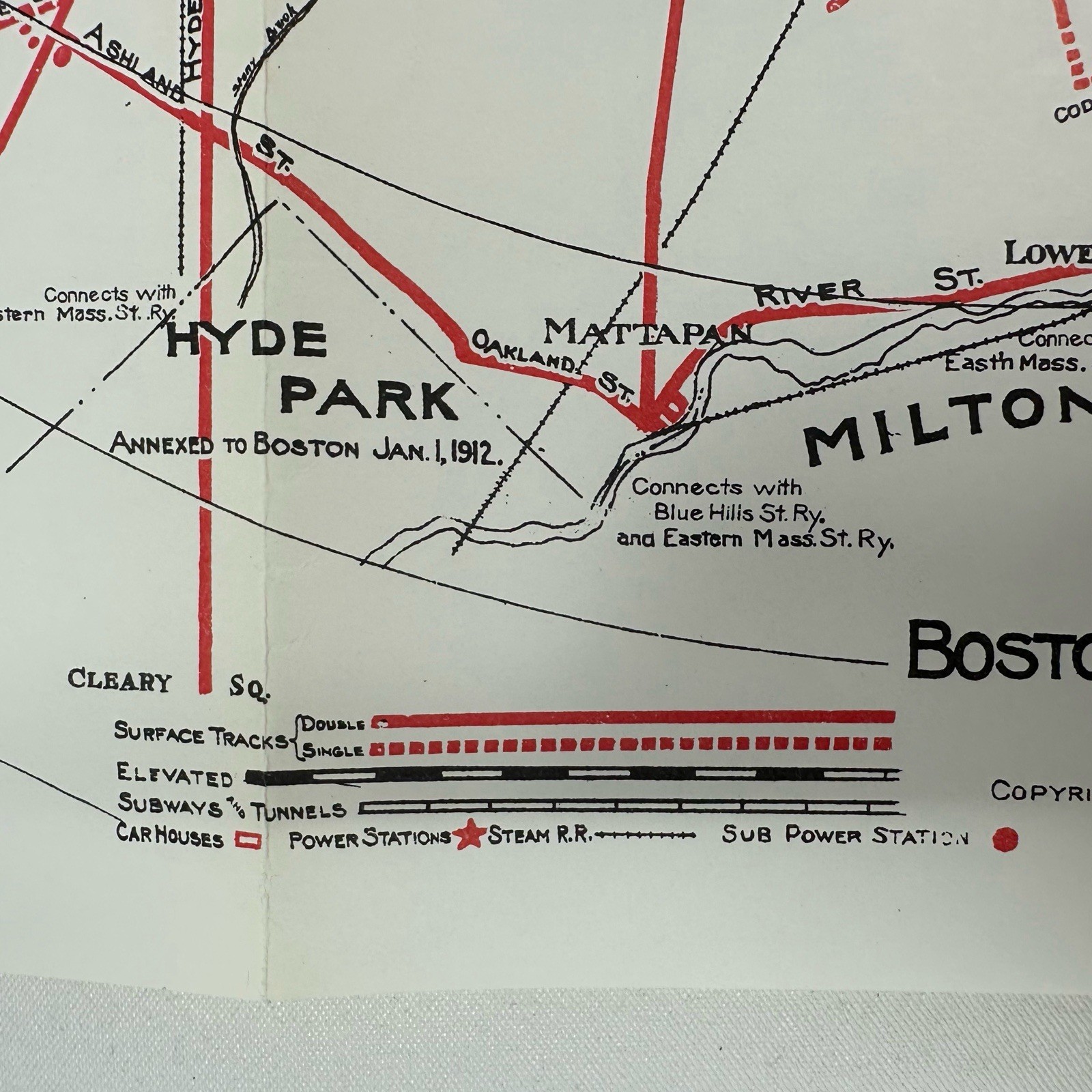 1925 Boston Elevated Railway System Map Walter I. Mather Boston Street Railway