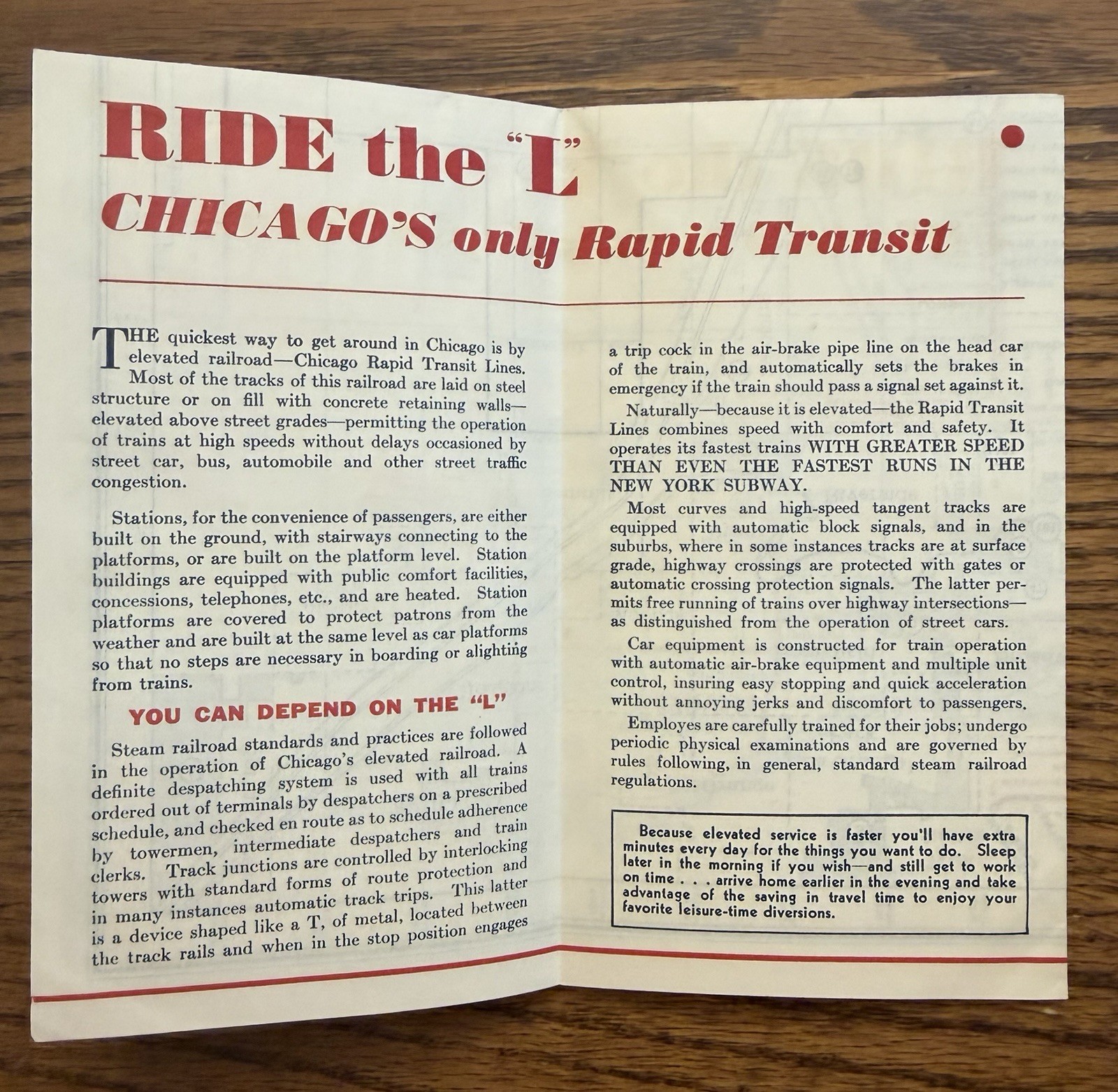 1937 Map of Chicago and Suburbs Rapid Transit “L” Lines Fold-Out Brochure
