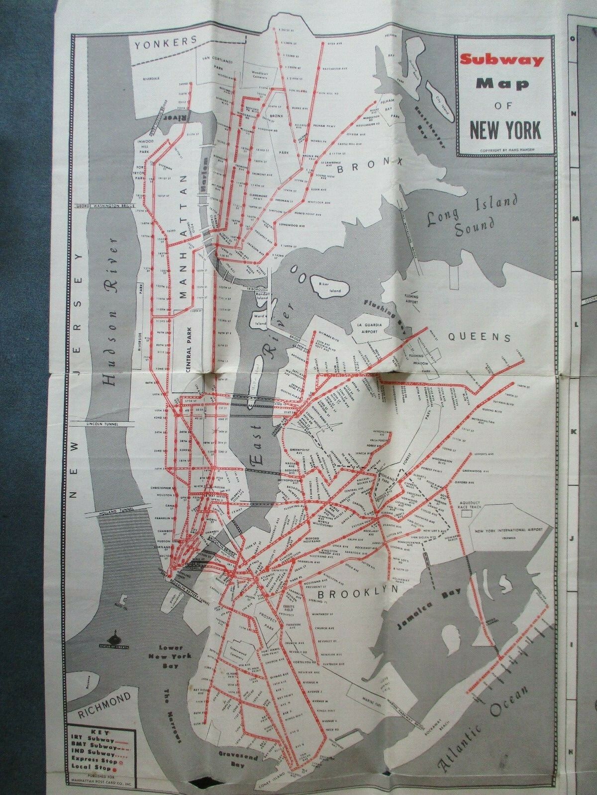 1950s? New York City 4 Transit Maps Hansens IND BMT IRT Subway Brooklyn Queens +
