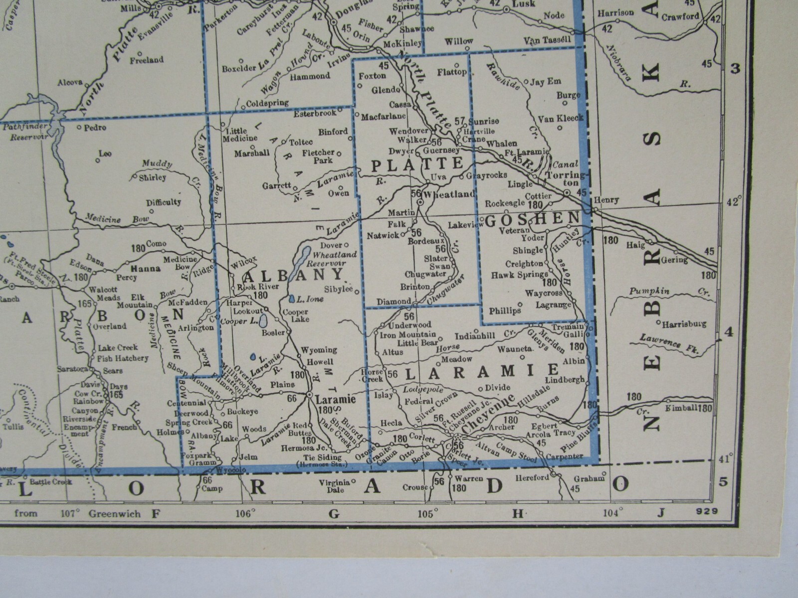 WY 1931 WYOMING RAILROAD Map. LARAMIE, NORTH PARK & WESTERN RR