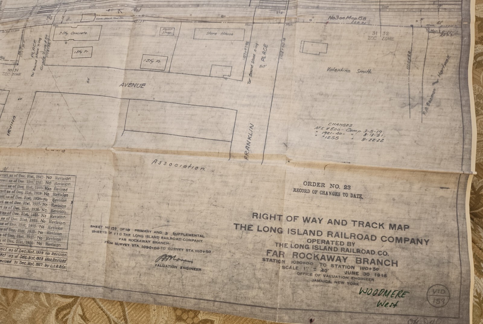 1920-67 Long Island Rail Road map Woodmere Right-of-Way 5 TOWNS LIRR Blue 24×56