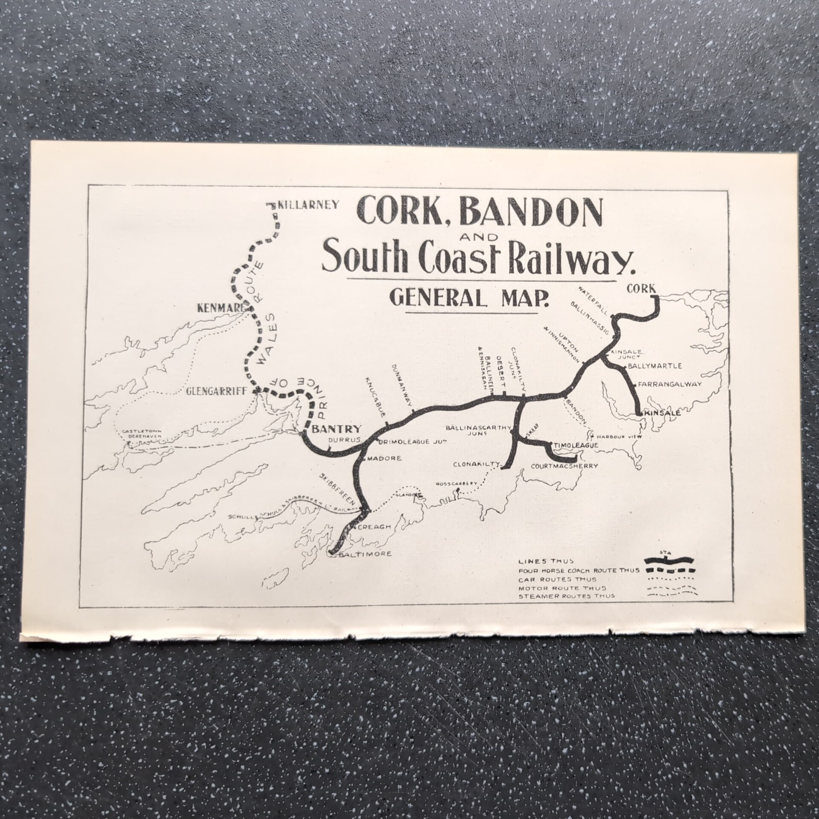 Original 1923 Railway Map of Cork Bandon and South Coast Railway General Map