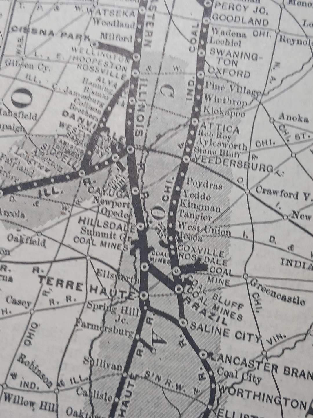 ~1898 Train Route Map CHICAGO & EASTERN ILLINOIS RAILROAD SYSTEM Coal Fields