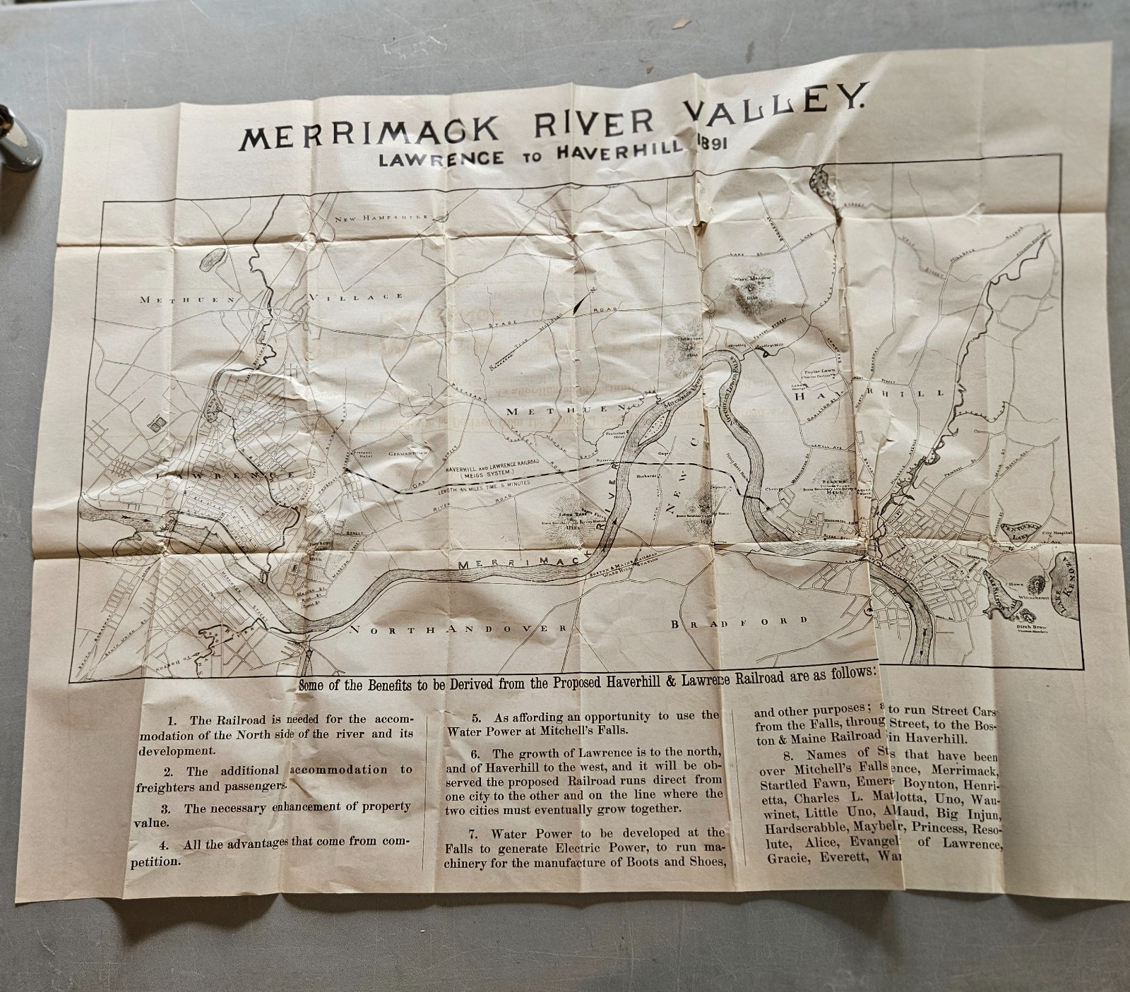 Original 1891 Map Proposed Haverhill & Lawrence MA Railroad
