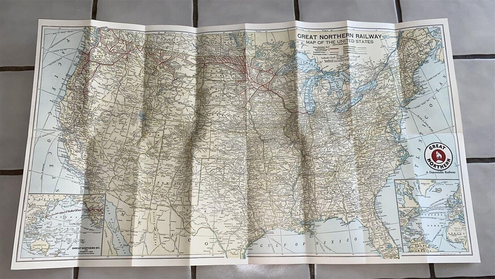 1932 Great Northern Railroad Empire Builder Map of the United States & Brochure
