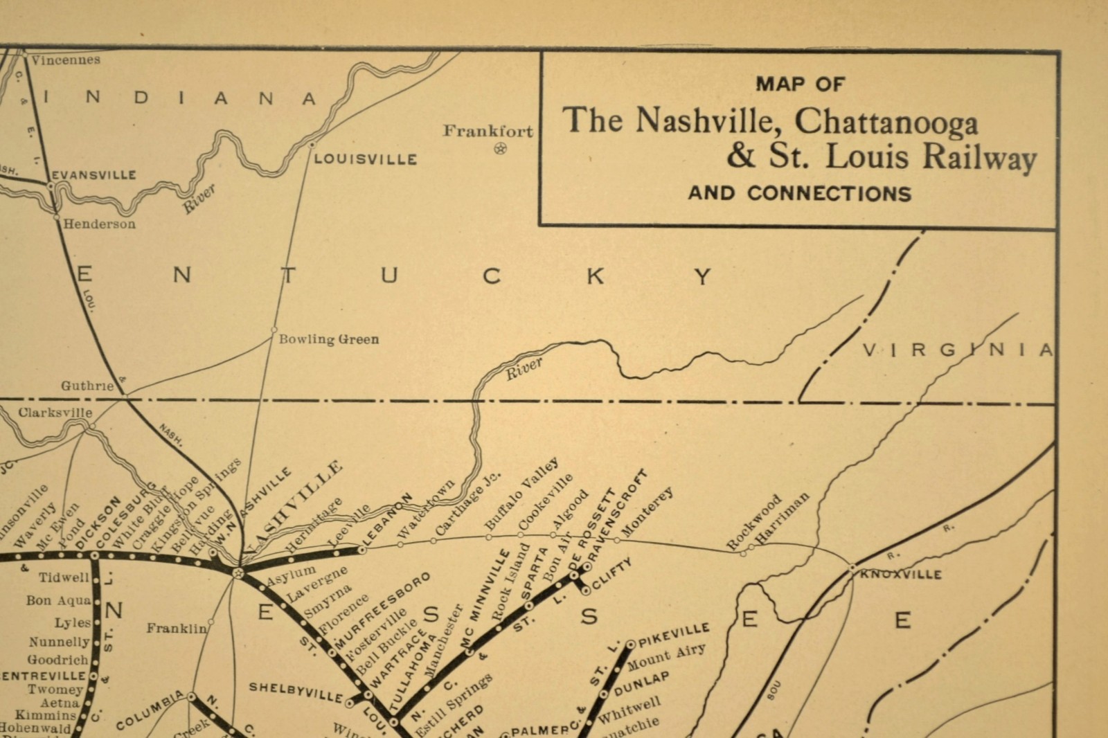ca 1925 NASHVILLE CHATTANOOGA ST LOUIS Railway Map Vintage Railroad Map Antique