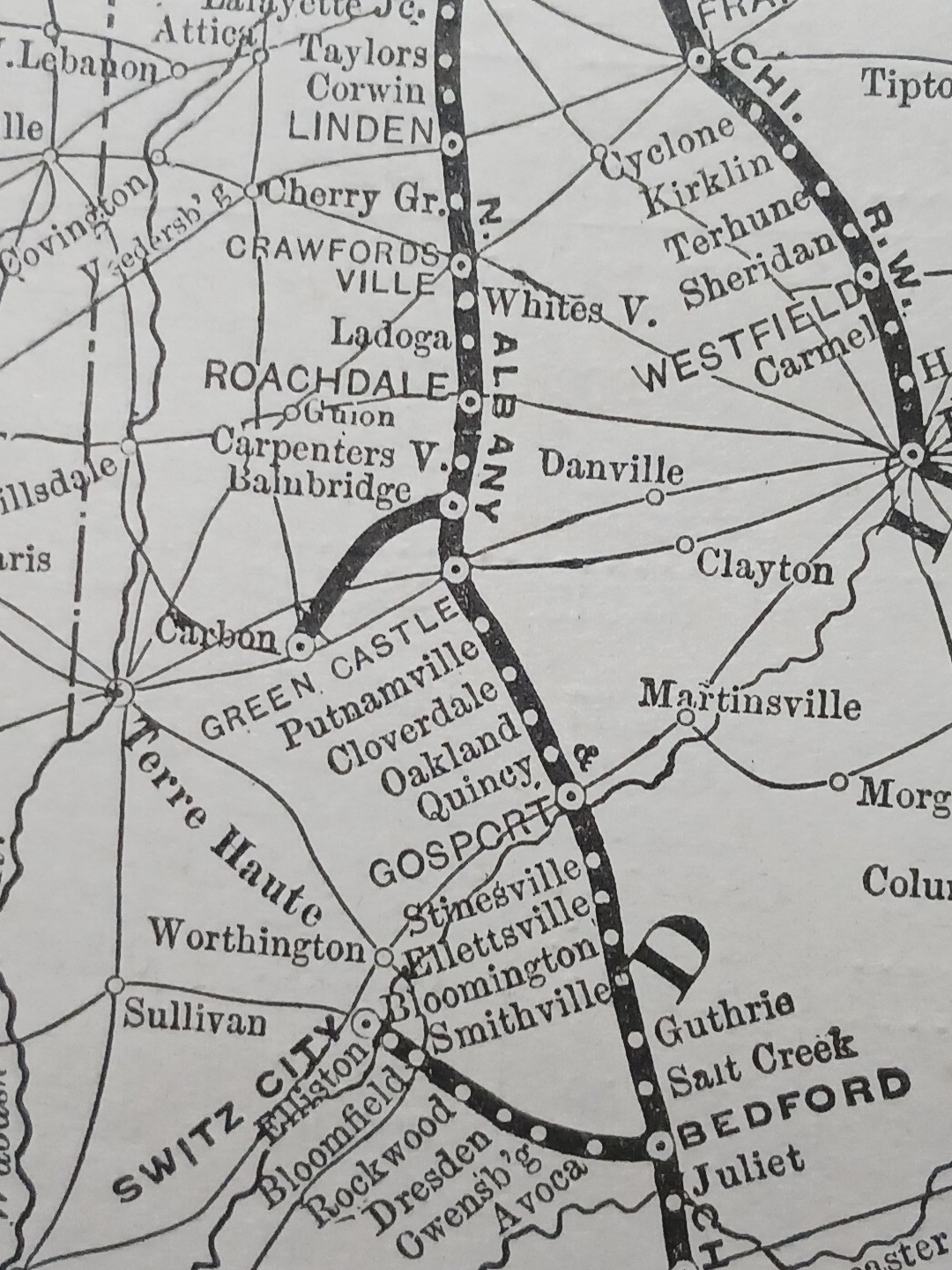 ~1896 Antique Train Route Map LOUISVILLE NEW ALBANY & CHICAGO RAILWAY Indiana RR
