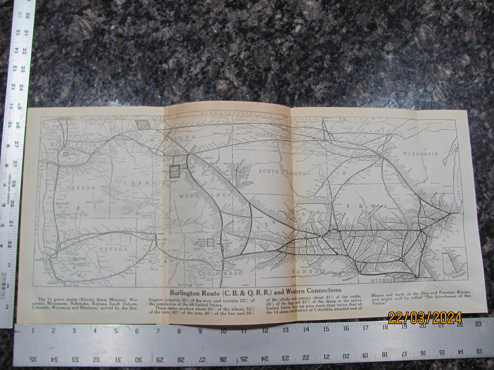 RARE 1923 CHICAGO BURLINGTON & QUINCY RAILROAD SYSTEM MAP w/ CONNECTING LINES