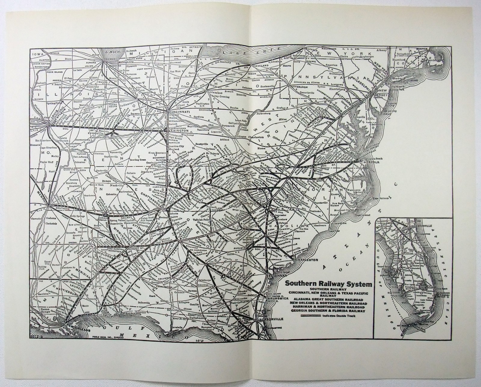 Southern Railway – Original 1940 Dated System Map. Vintage