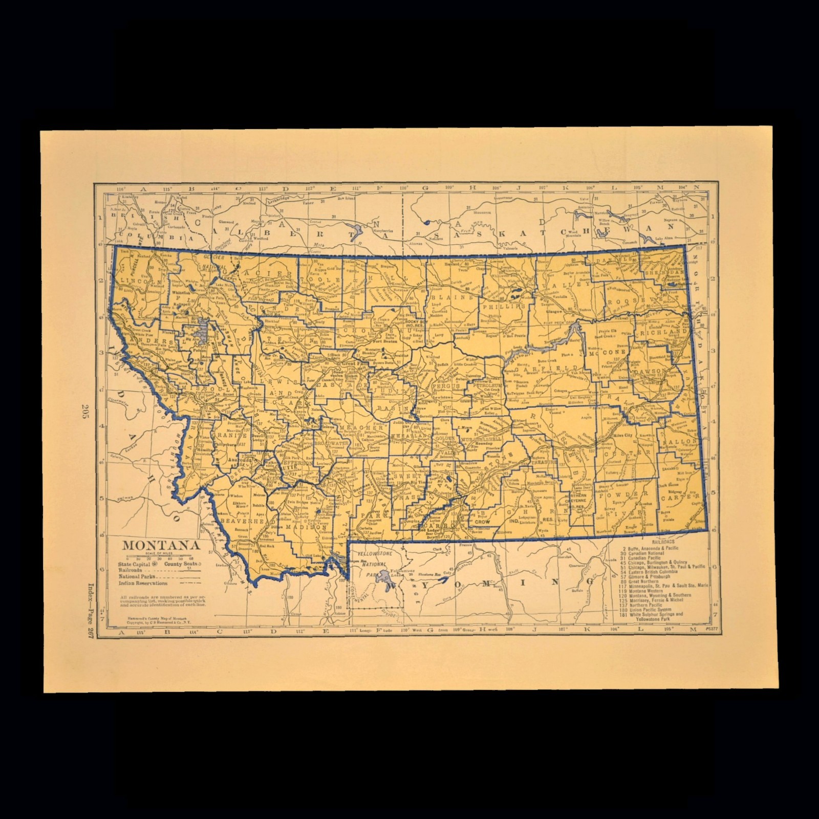 ca1938 MONTANA Railroad Map Depot Towns CMSP&P RR Historic Original Atlas Map
