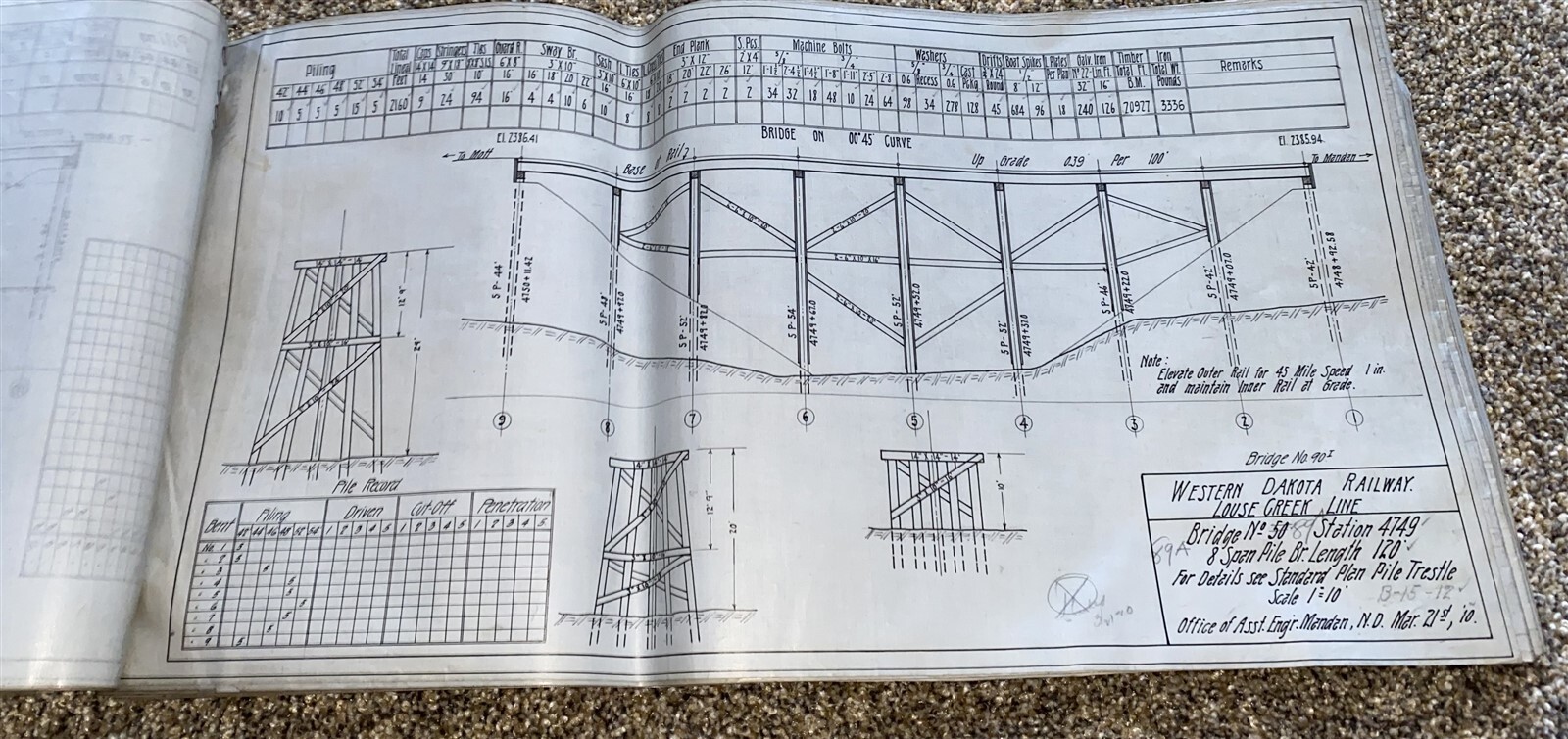 1910 Northern Pacific 48 Bridge spec sheets Western Dakota Ry Louse Creek Line