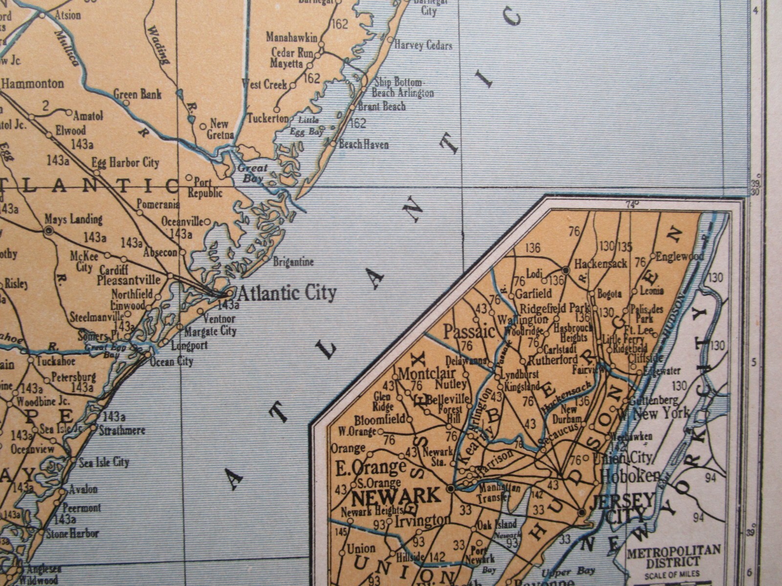 NM NJ Vtg 1939 NEW MEXICO RAILROAD Map. SANTA FE NORTHWESTERN RR or NEW JERSEY