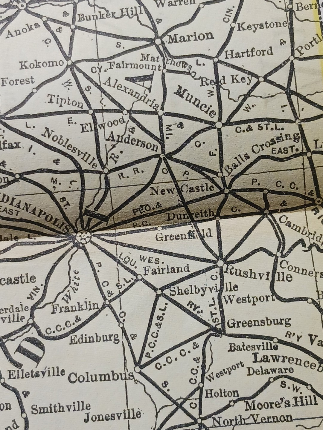 1897 Train Route Map ILLINOIS & INDIANA all Railroad Lines Station Marked 9″x11″