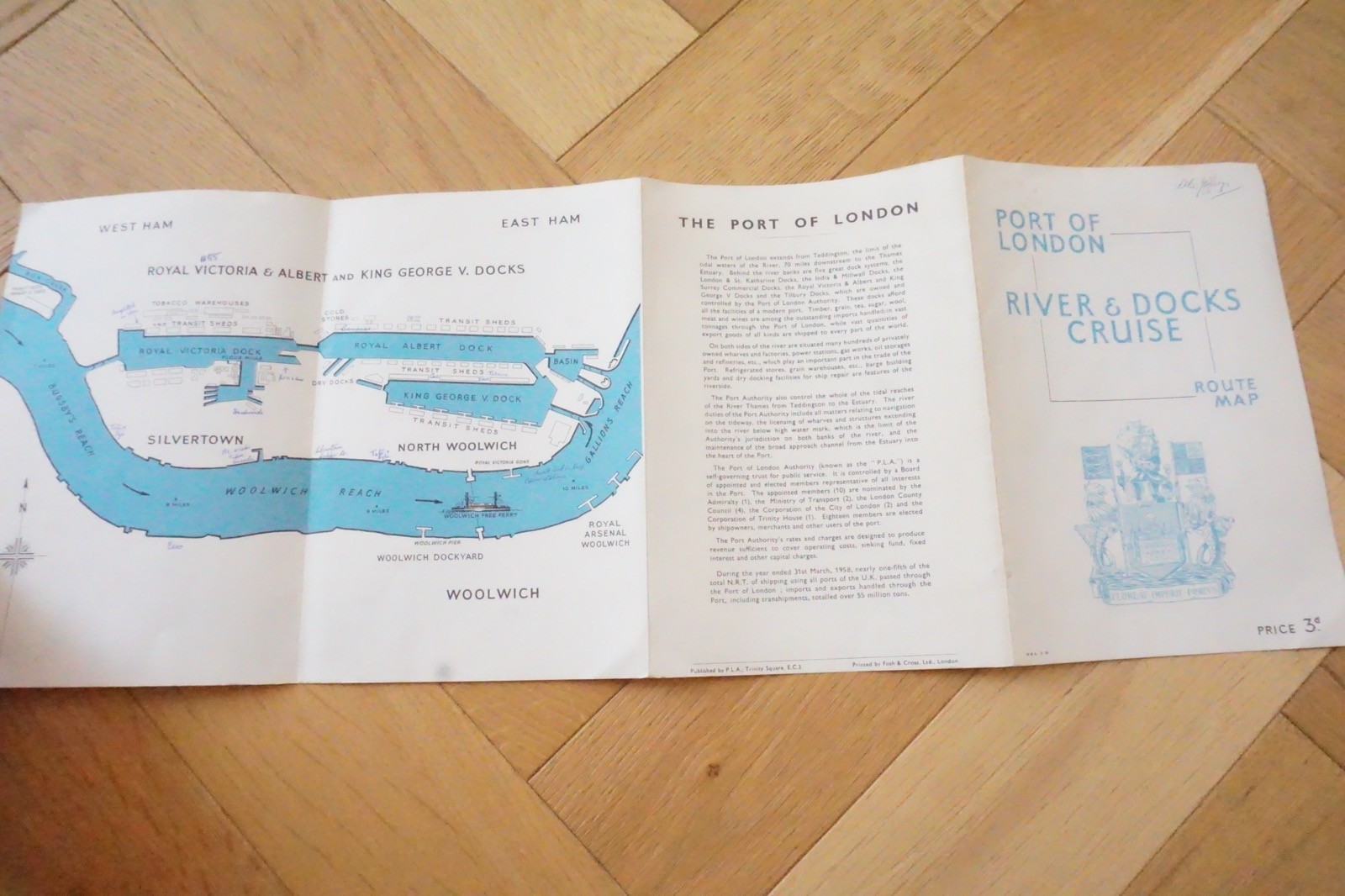 c1950s 1960s Port of London Commercial Docks Map Plan