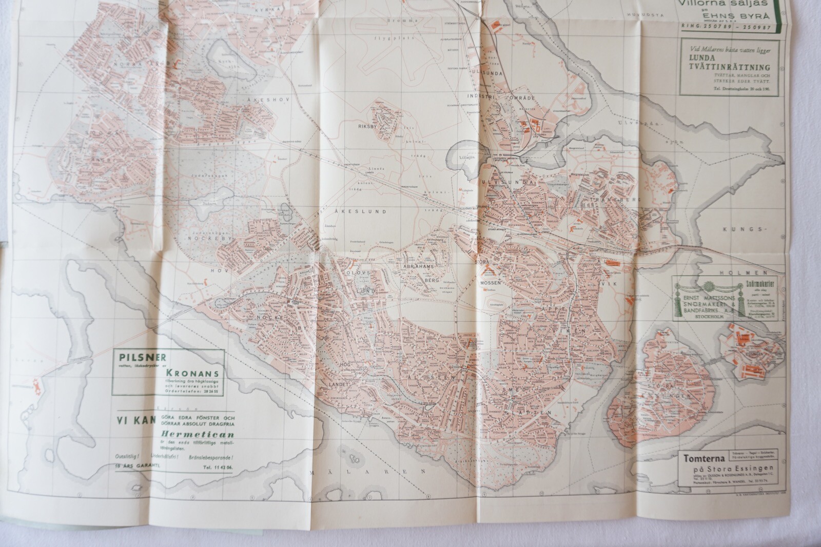 1938 Sweden Railway Map Bromma Stockholm