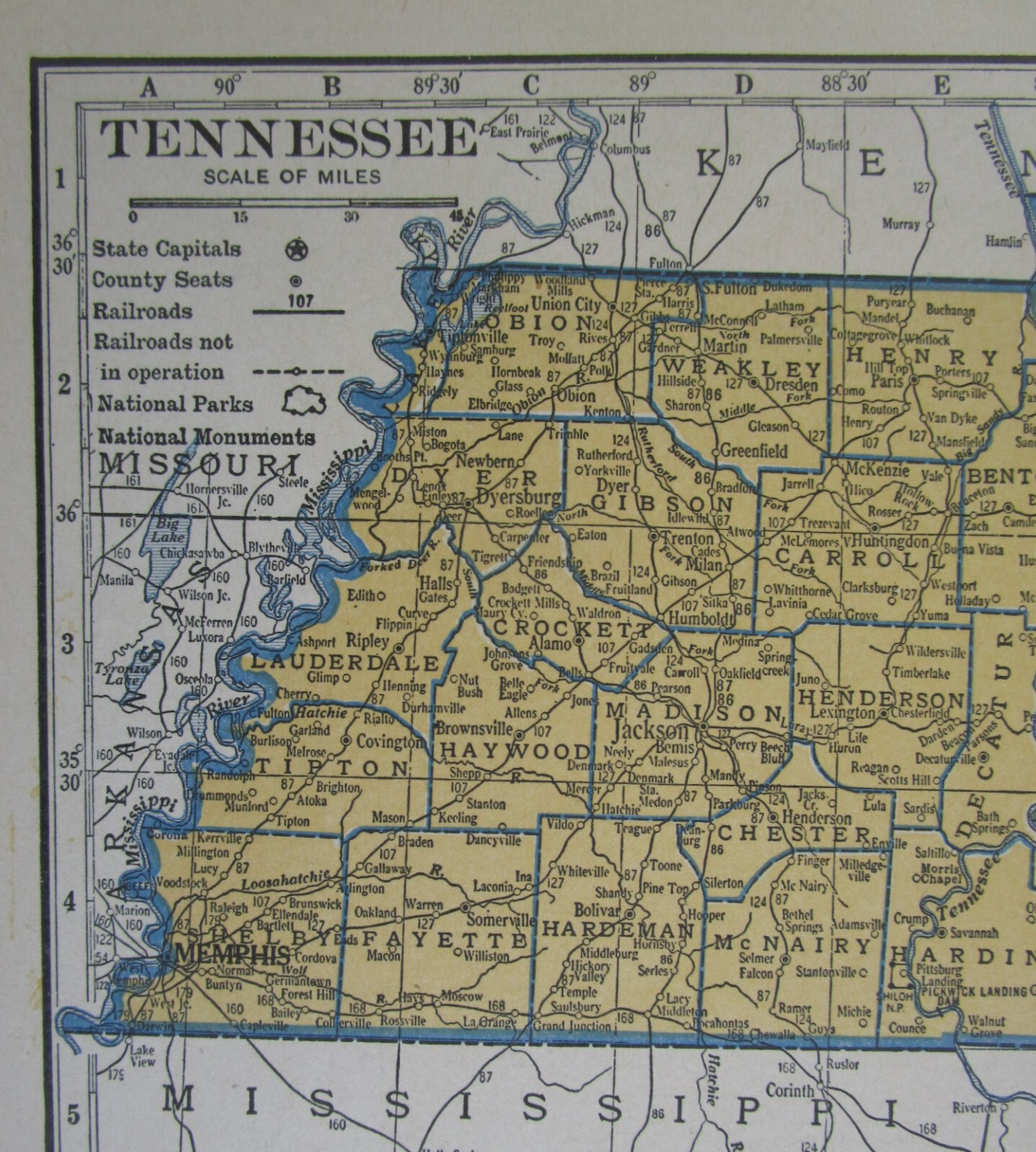 TN SD Vtg 1939 TENNESSEE RAILROAD Map. MORGAN & FENTRESS RR ~or~ SOUTH DAKOTA