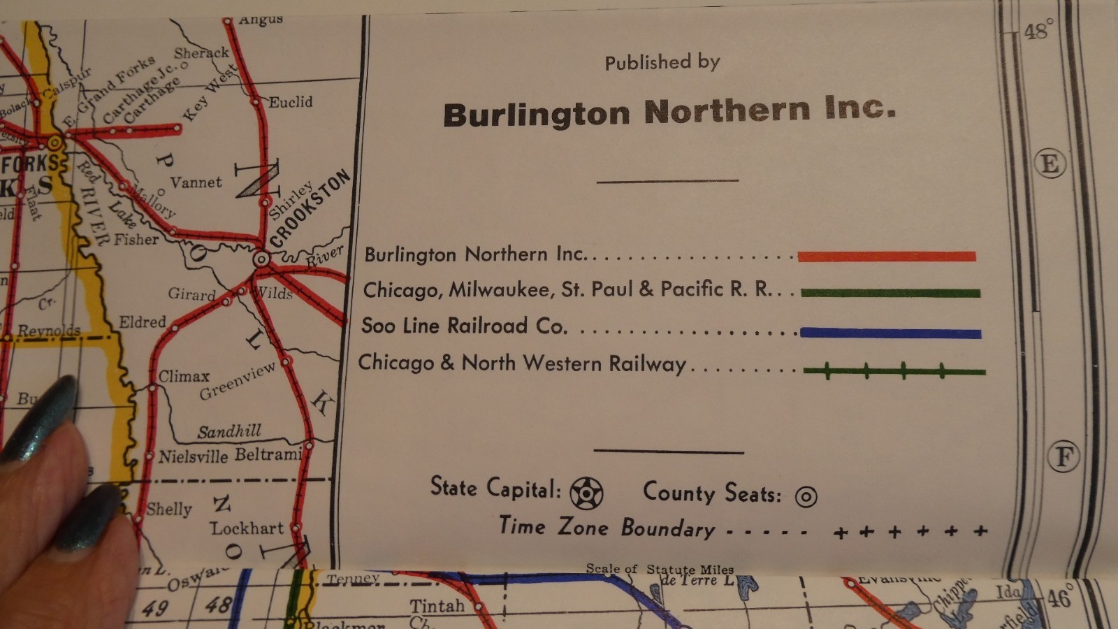 Railroad Map Burlington Northern North Dakota 1983