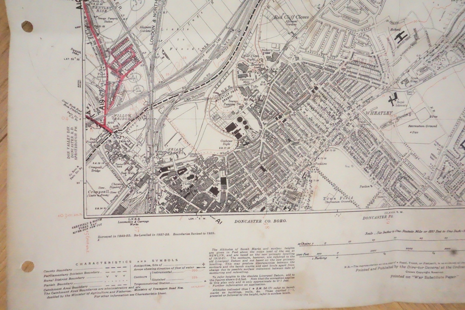 1938 Bentley Wheatley Yorkshire LNER Railway OS Linen Map Ref 44 *
