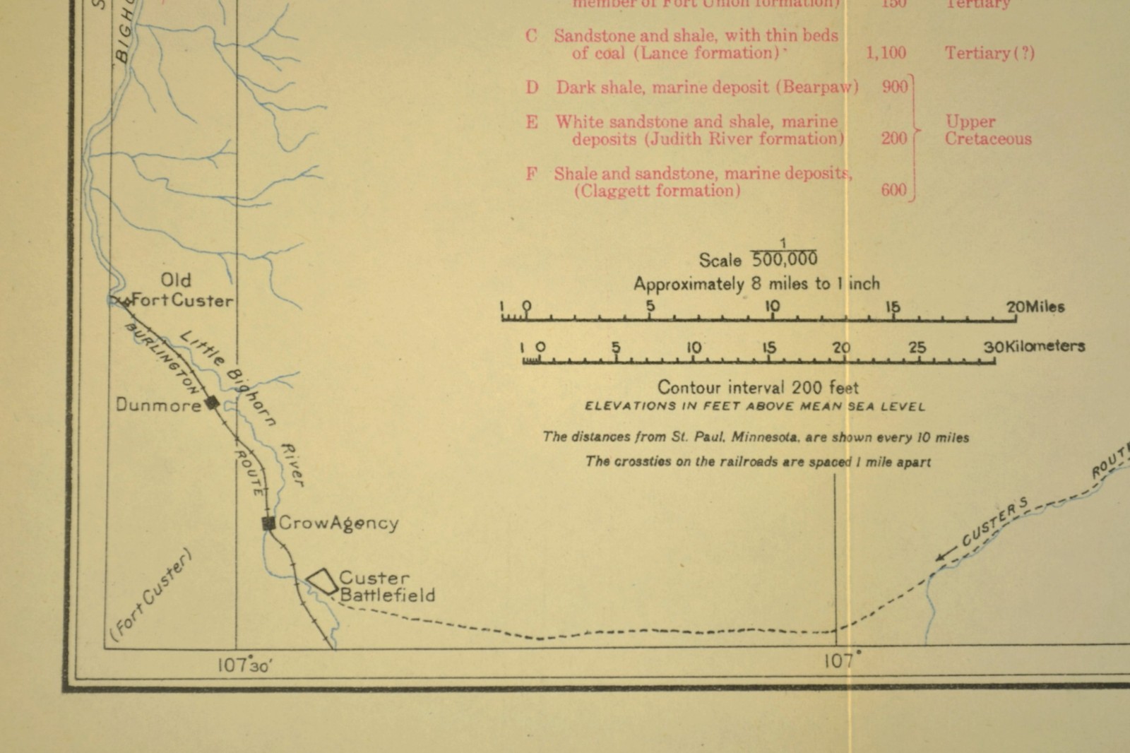 Antique Northern Pacific Railroad Map Crow Agency Montana Custer Battlefield