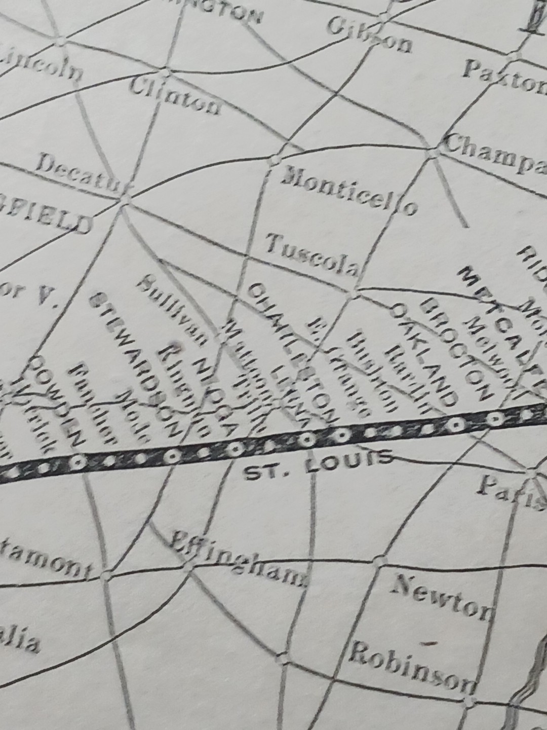 1897 Train Route Map TOLEDO ST LOUIS & KANSAS CITY RAILROAD Clover Leaf Rt OH IL