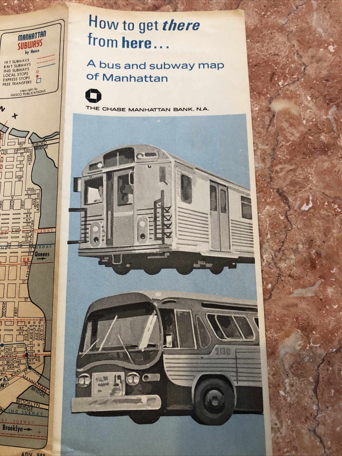 RARE ~ Chase Bank: 1960 Transit New York City Subway Map NYC Bus