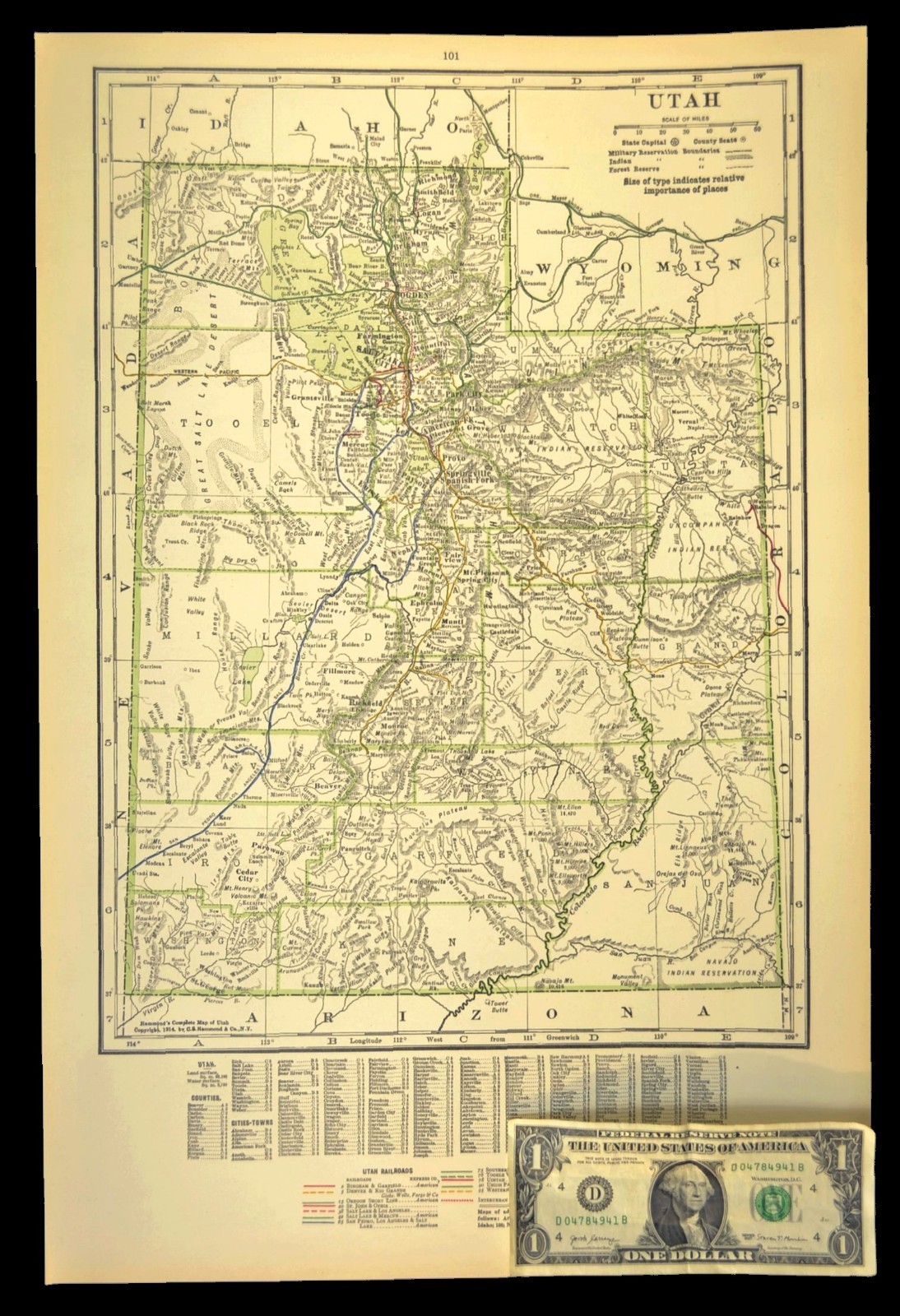 1914 Antique Map of UTAH Railroads Map ORIGINAL Atlas Denver & Rio Grande DATED