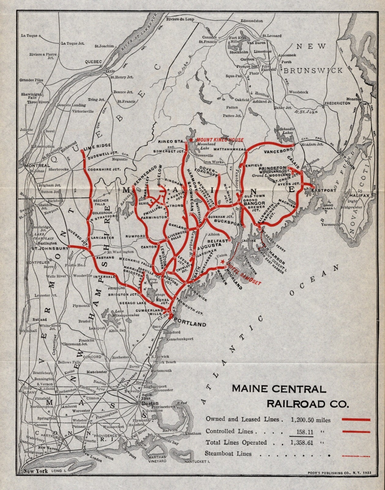 1922 Antique Maine Central Railroad System Map Vintage Railway Map 3122