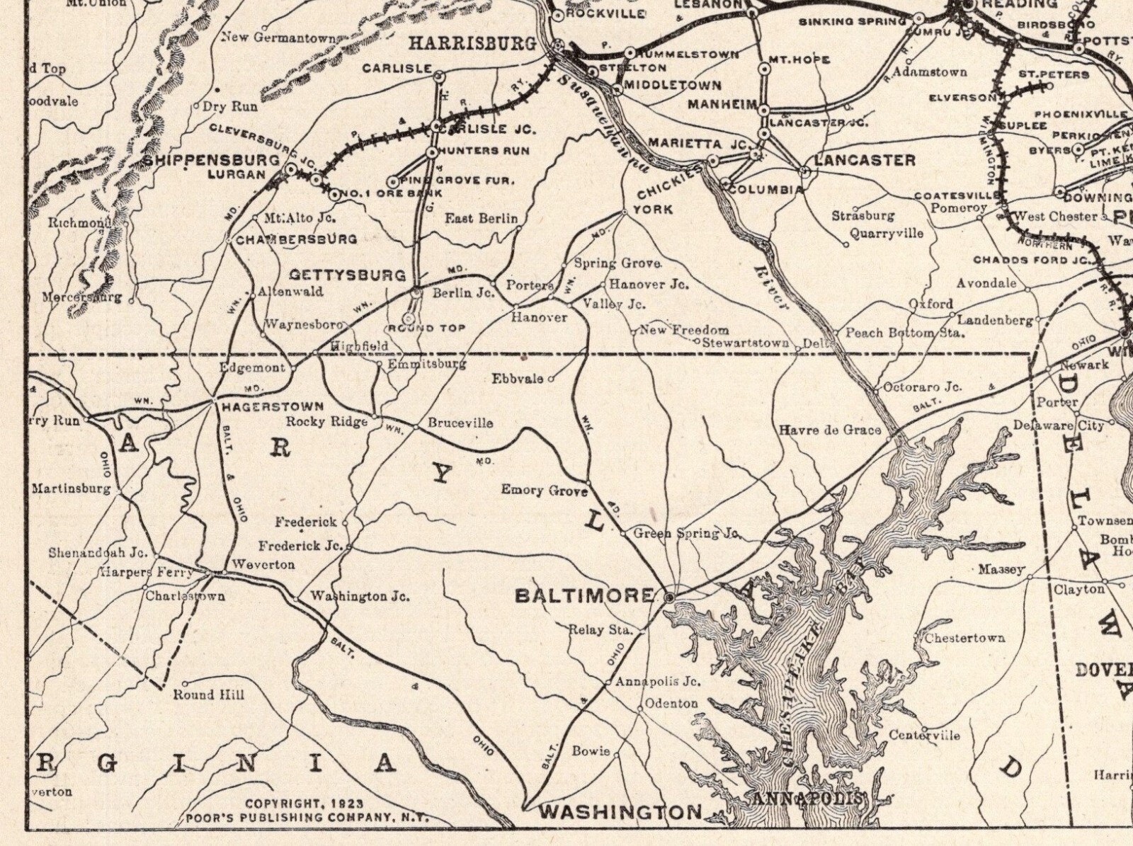 1923 Antique Reading Railroad Map Vintage Reading Lines Railway Map 602