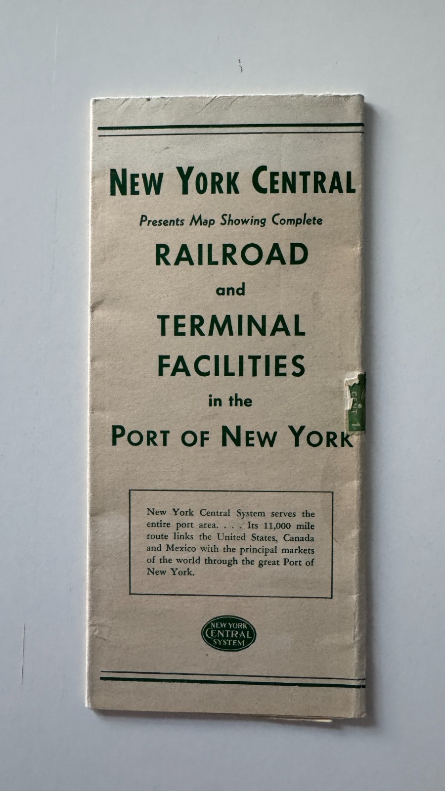 Vintage 1947 New York Central RR Railroad Map Terminal Facilities Port of NY
