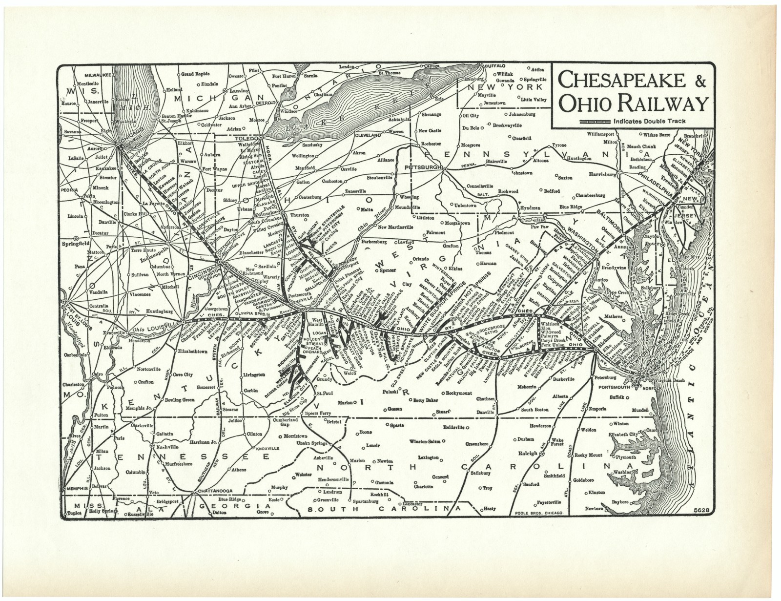 Chesapeake & Ohio Lines – Original 1927 Railroad System Map by Poole Bros.