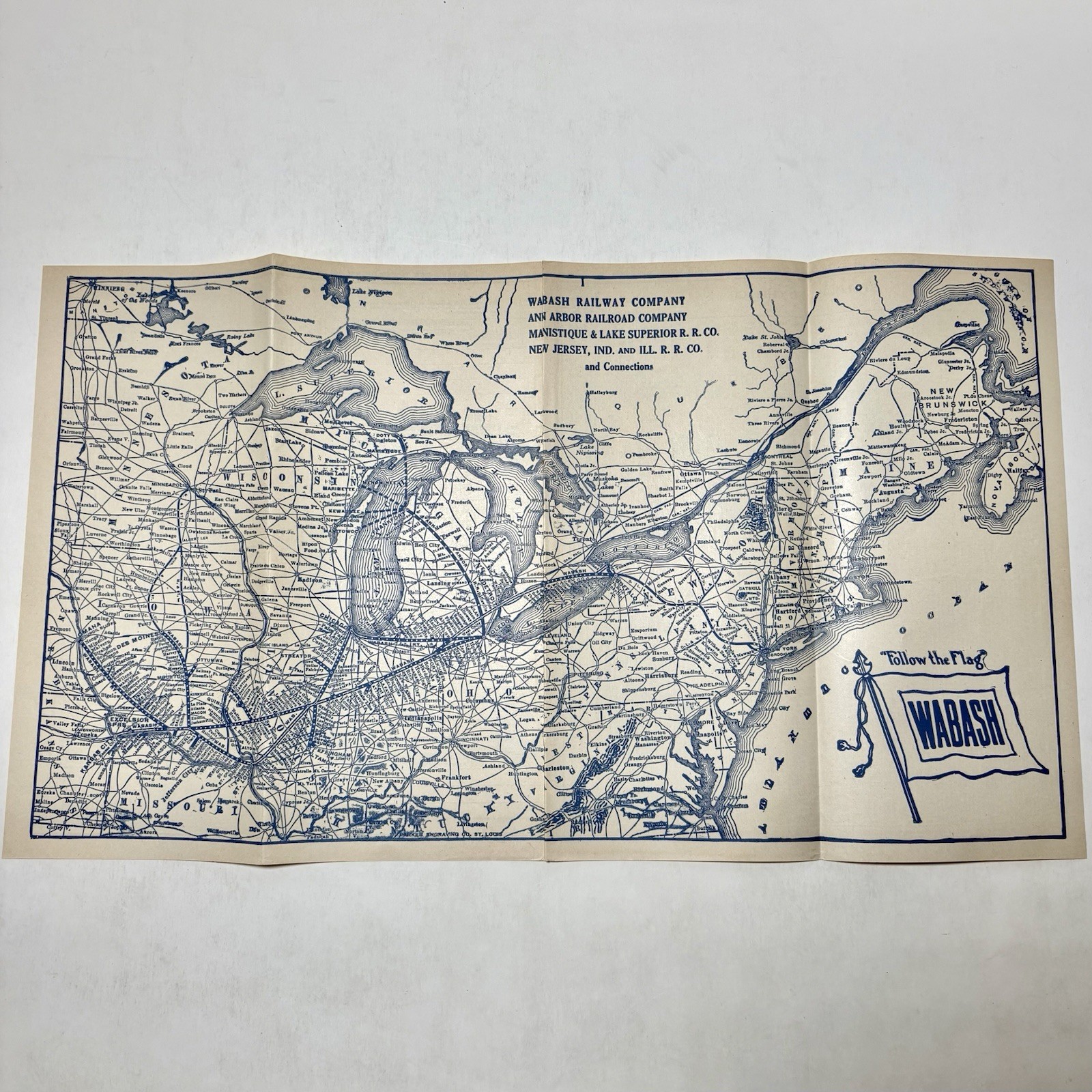 Vintage Wabash Railway Railroad Map Train Original RR Connections 9×16” Old USA