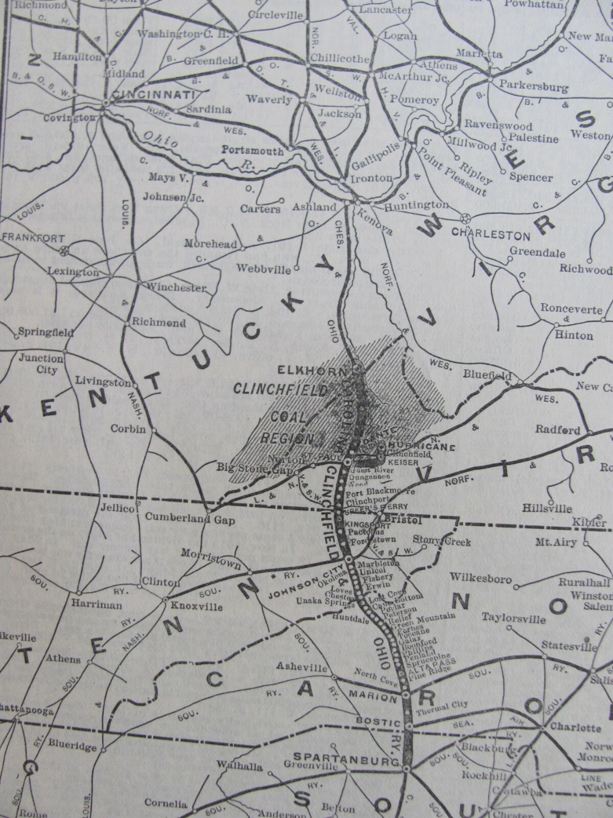 CAROLINA CLINCHFIELD & OHIO RAILWAY ORIGINAL 1921 SYSTEM MAP CC&O RR ROUTE SC KY