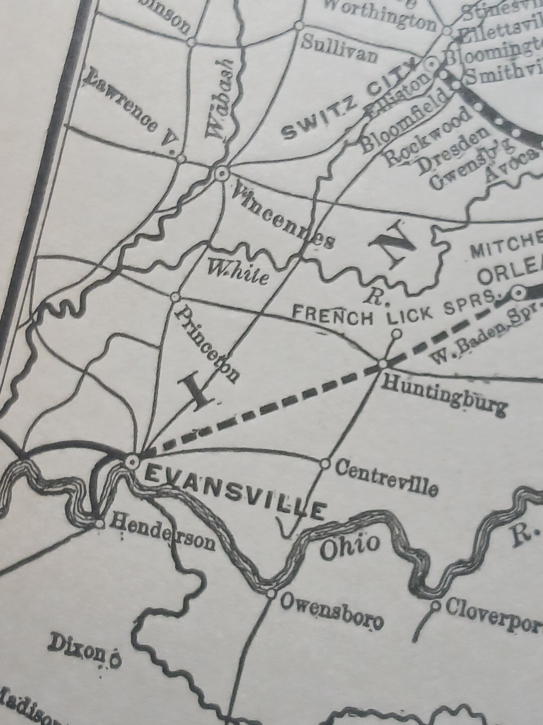 ~1898 Train Route Map CHICAGO INDIANAPOLIS & LOUISVILLE RAILWAY railroad station