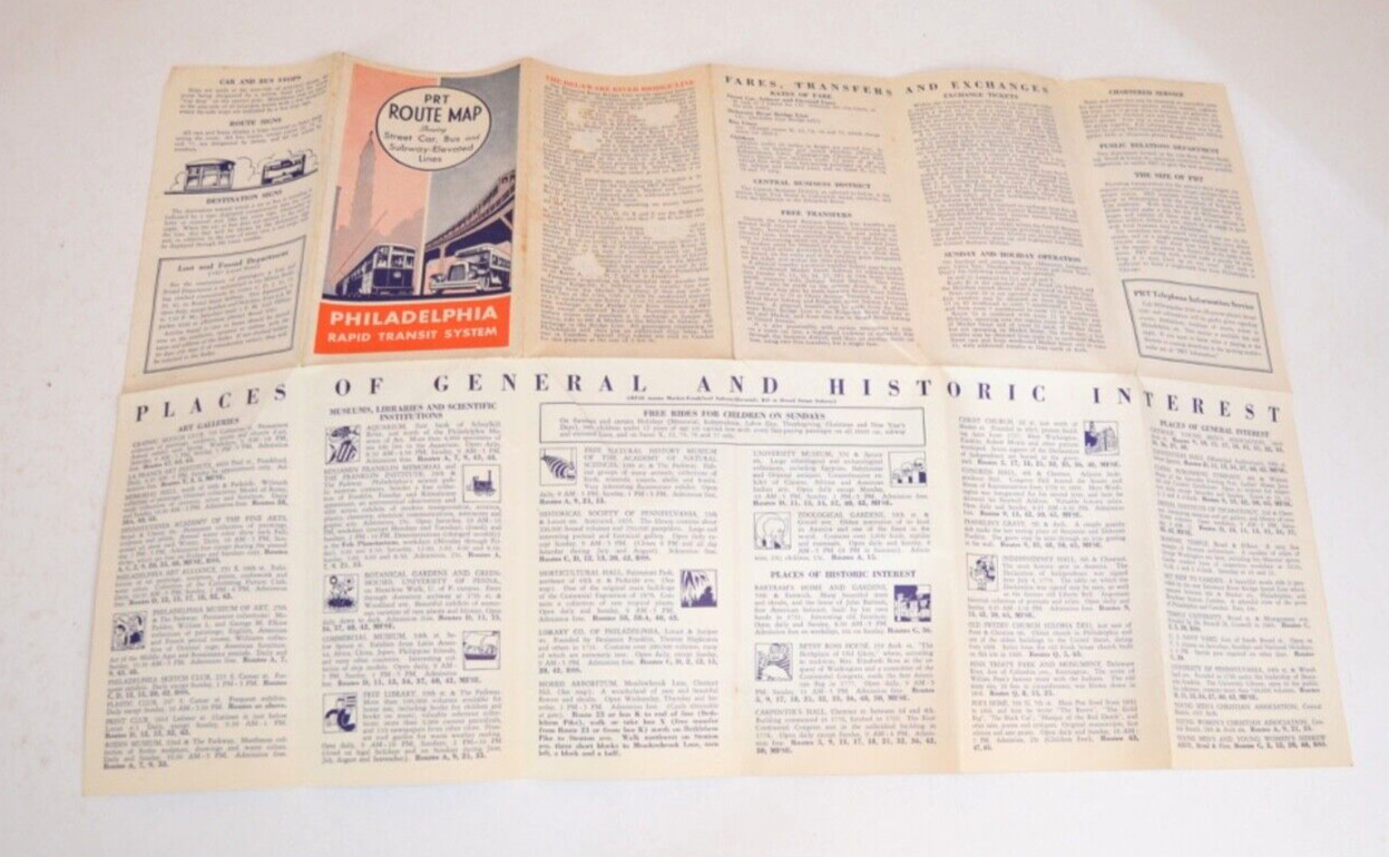 Street Car Bus Subway Map Philadelphia Rapid Transport System 1936