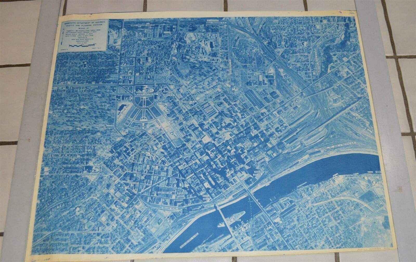 1958 Minnesota Hwy Dept St. Paul Map Railroads Union Station Milwaukee Road