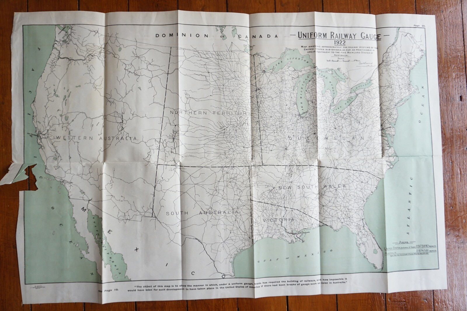 1922 Uniform Gauge USA and Australia Railway Map