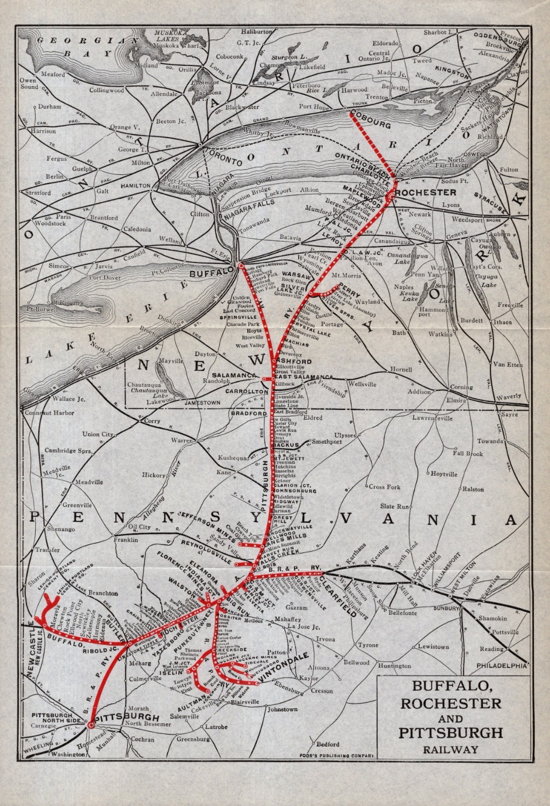 1920 Antique Buffalo Rochester Pittsburgh RAILWAY Map Vintage RAILROAD Map 3051