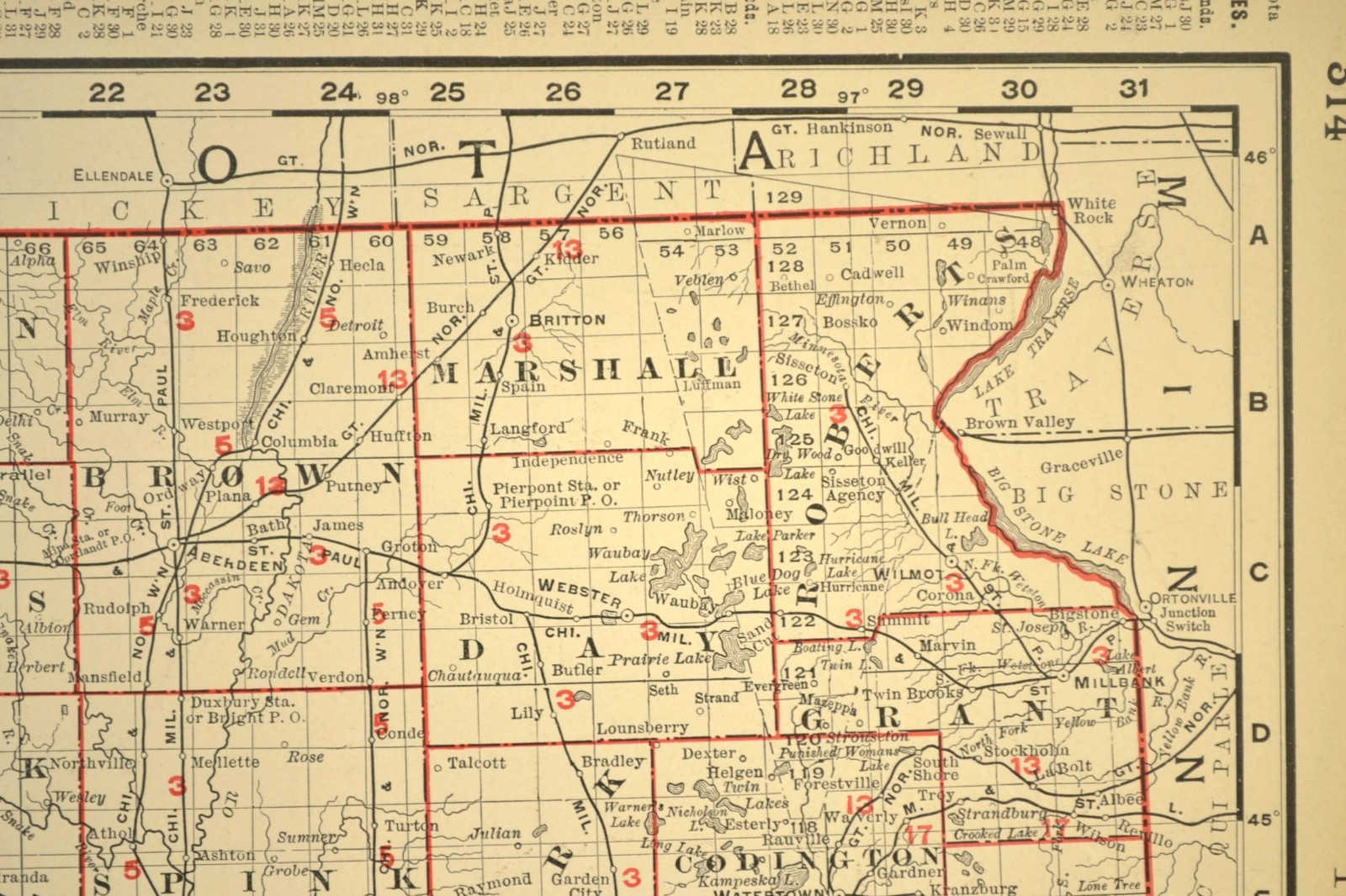 1901 Antique South Dakota Railroad Map CNW RY CMStP RR Large Atlas DATED