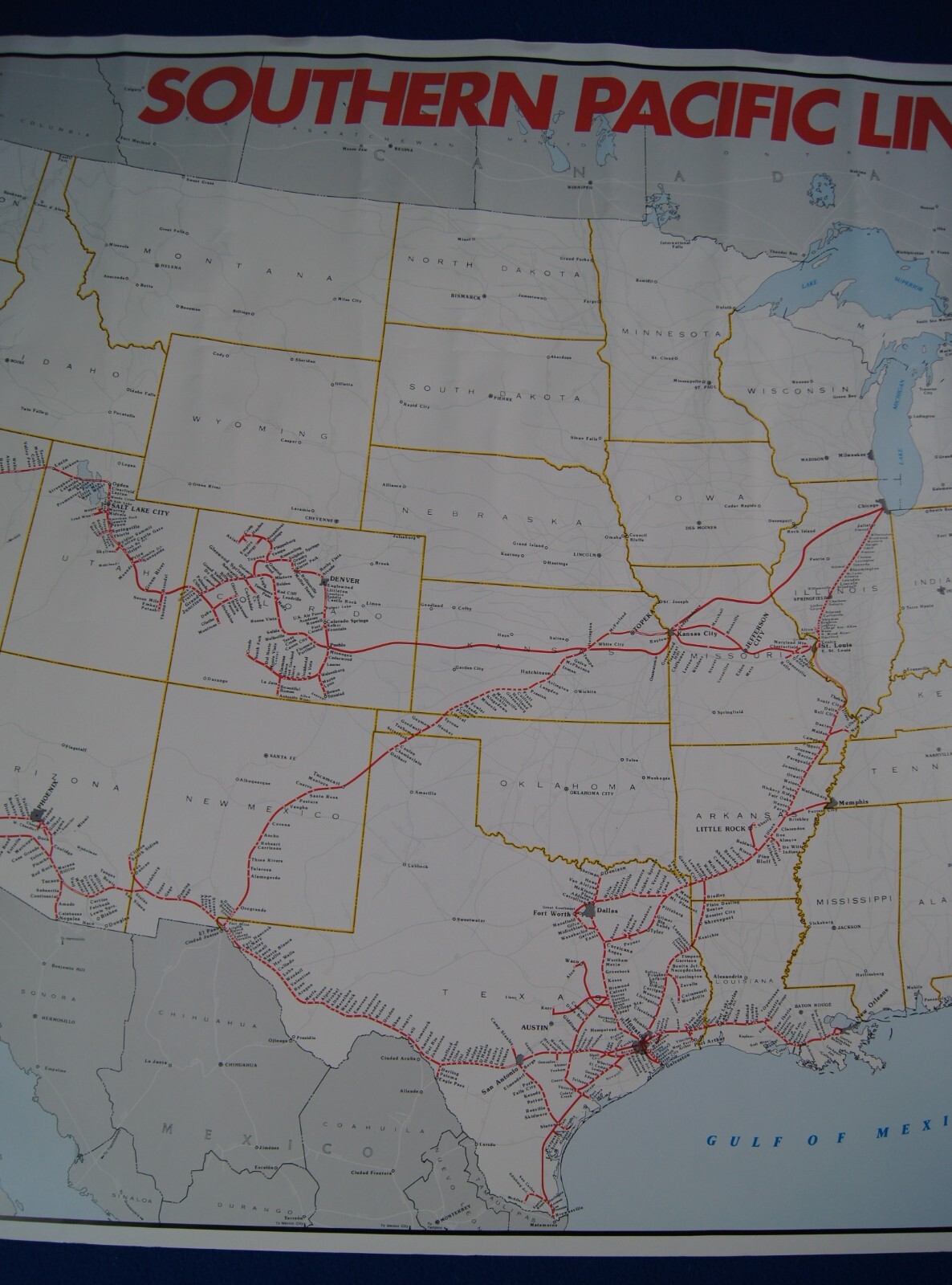 1989 Southern Pacific Lines Service Routes Map Poster 38×25″