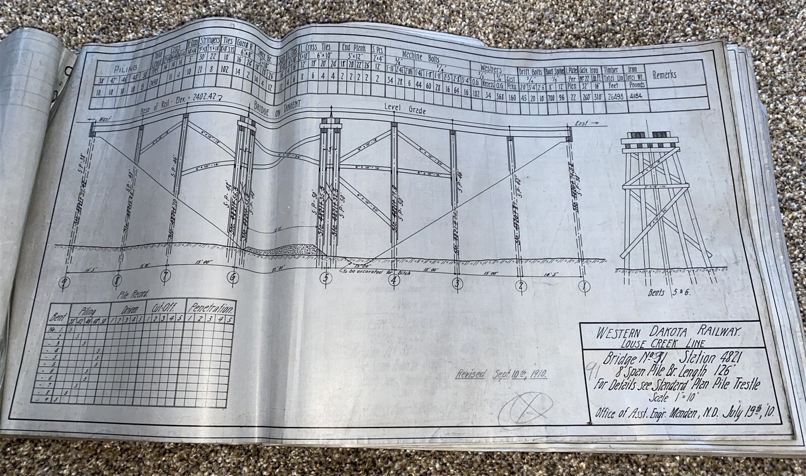 1910 Northern Pacific 48 Bridge spec sheets Western Dakota Ry Louse Creek Line