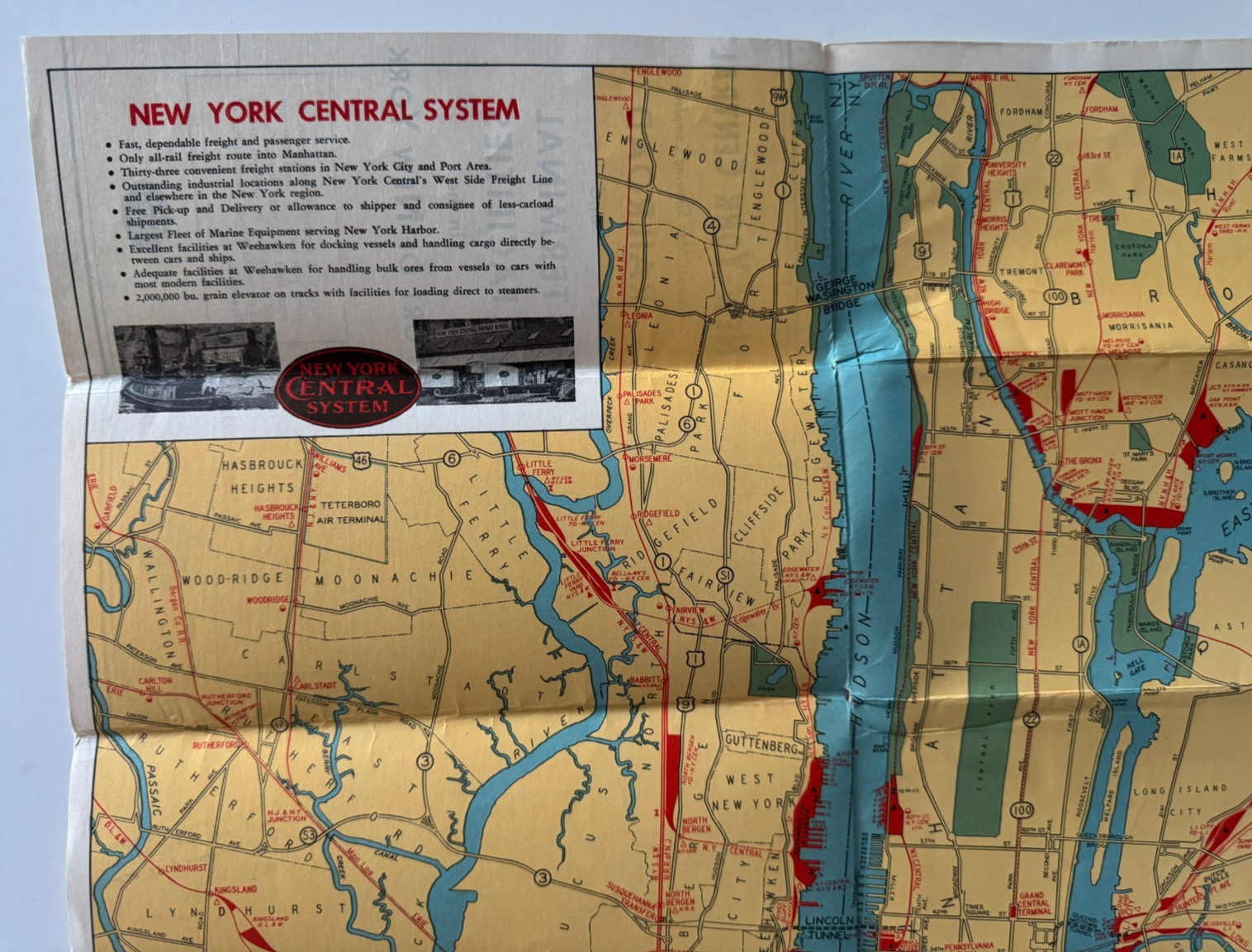 Vintage 1947 New York Central RR Railroad Map Terminal Facilities Port of NY