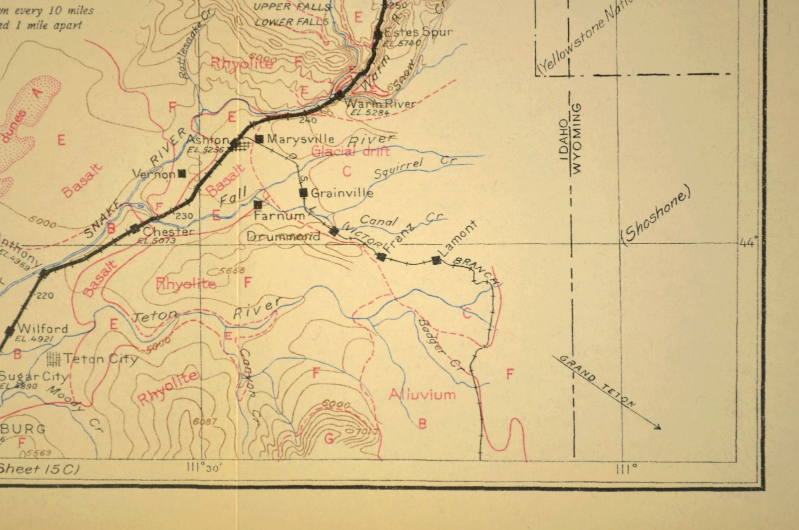 1915 Union Pacific Railroad Map Rexburg Idaho Sugar City ID Fremont County