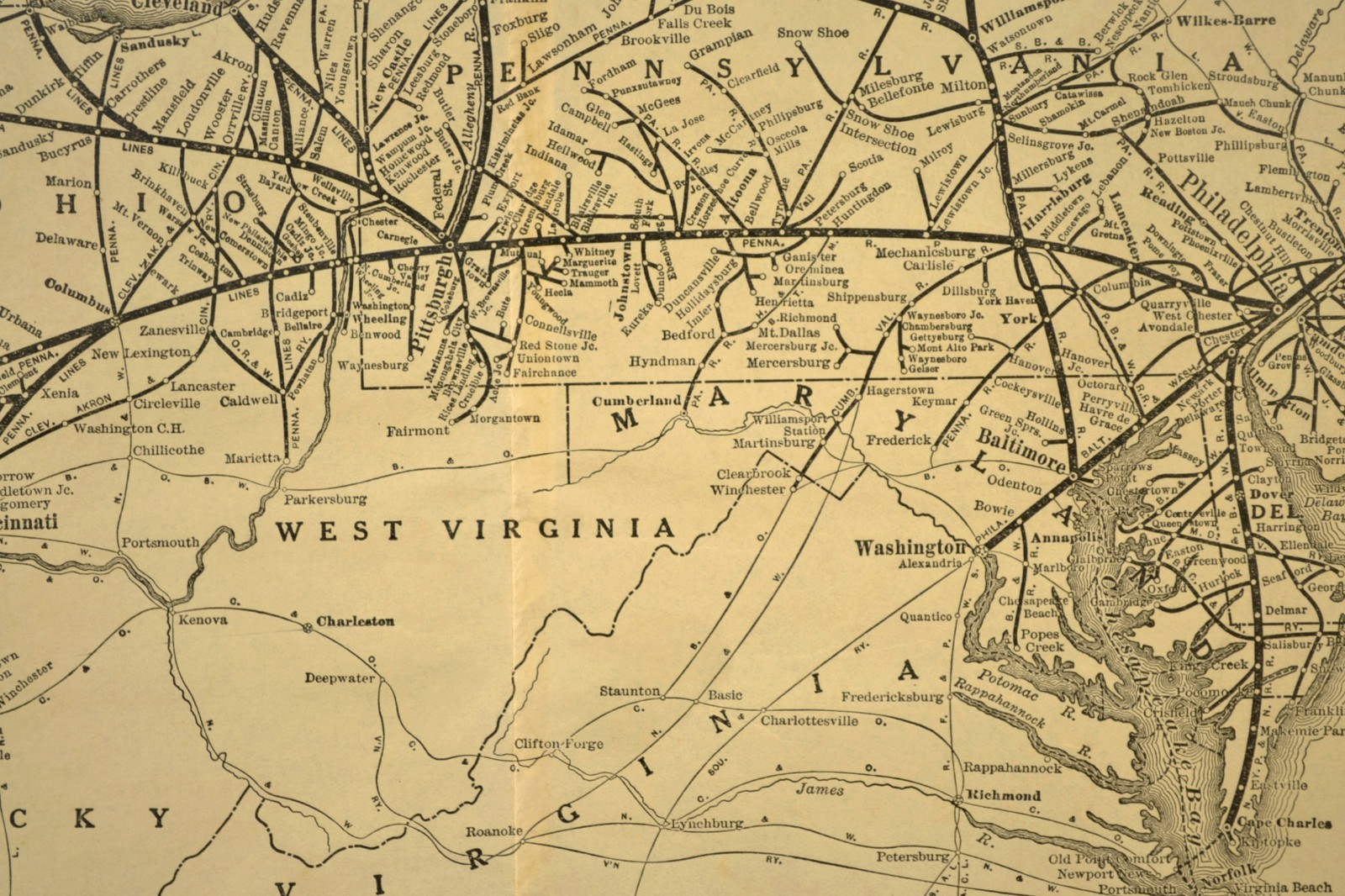 Vintage Pennsylvania Railroad Map PRR Railway System Old Original Antique