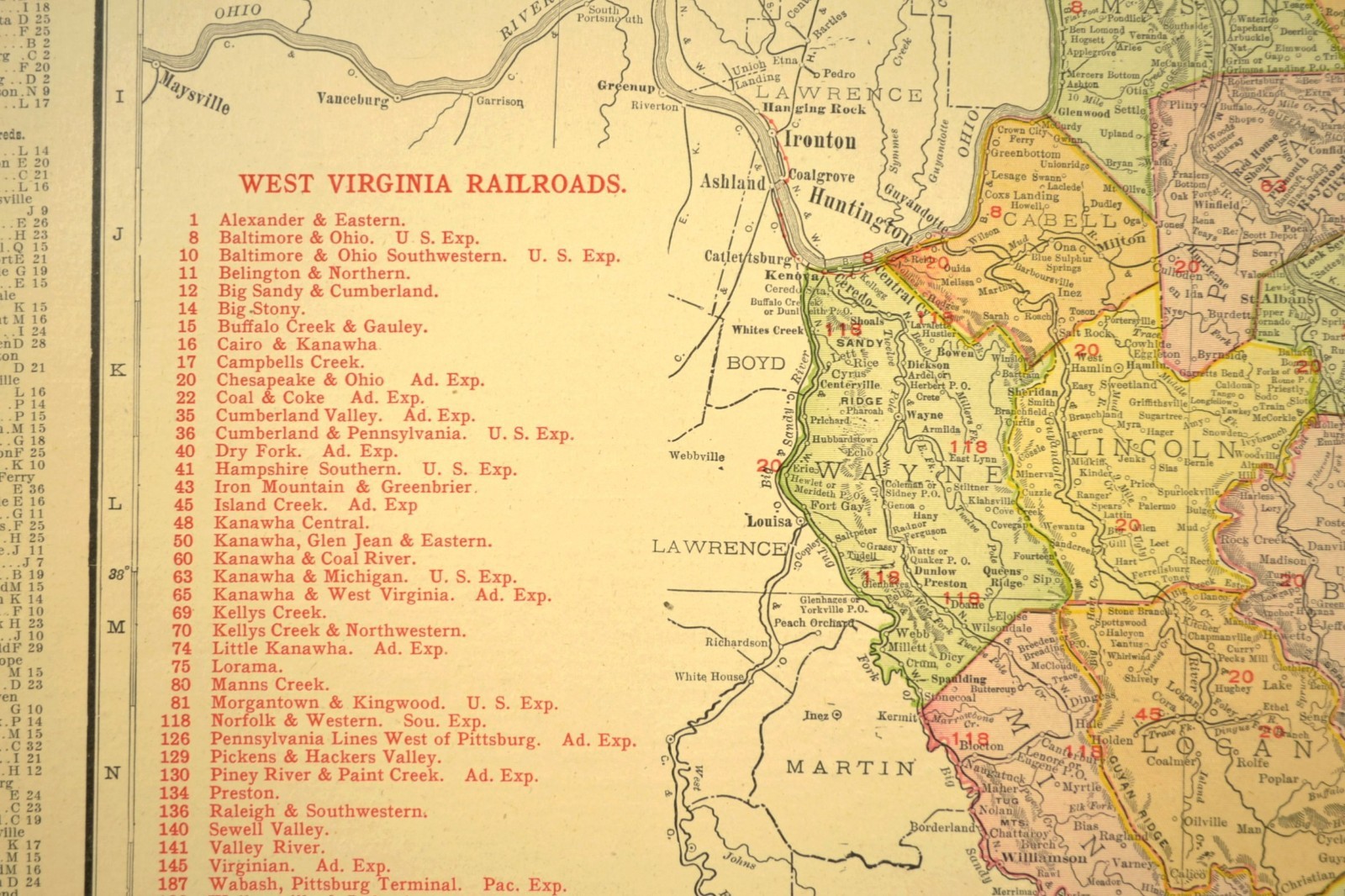 1911 Antique West Virginia Railroad Map ORIGINAL Atlas Coal & Coke Railway DATED