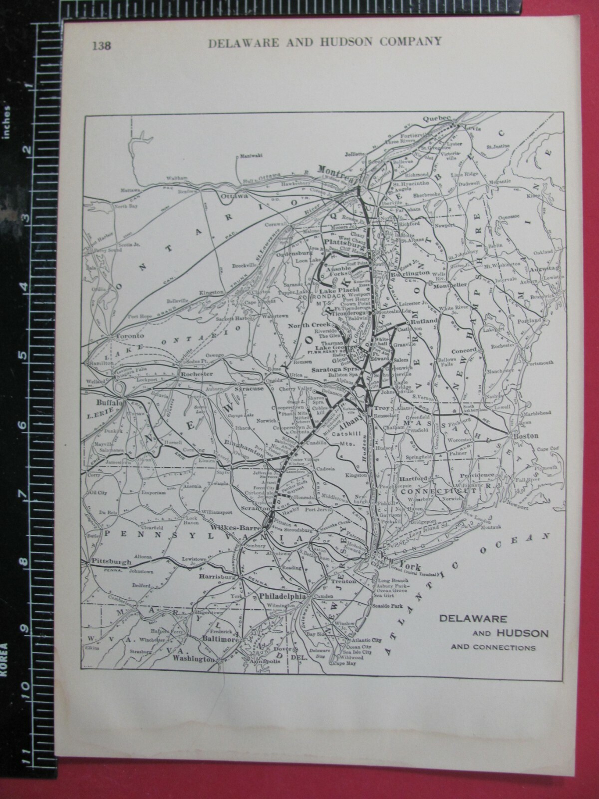 DELAWARE & HUDSON 1925 SYSTEM MAP ROUTES with CONNECTING RRs