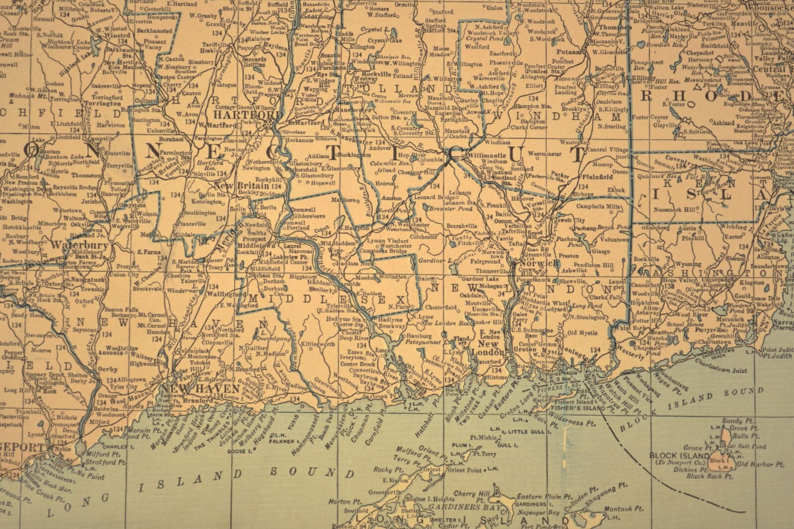SOUTHERN NEW ENGLAND Map Railroad Massachusetts Old Original Antique