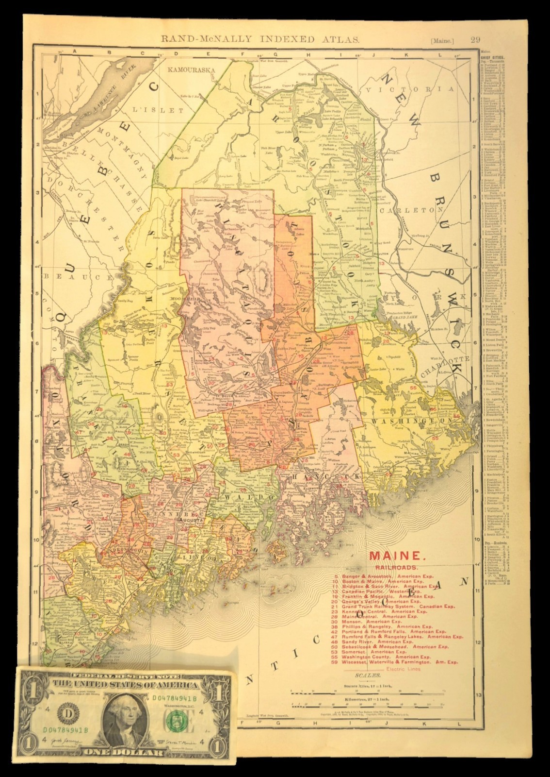 1907 Antique Map of Maine Railroad Map Large MEC RR BM RR Atlas Map DATED