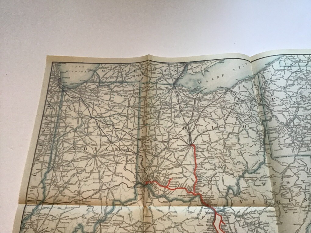 vintage railroad map: 22×32″ NORFOLK & WESTERN Railway 1917
