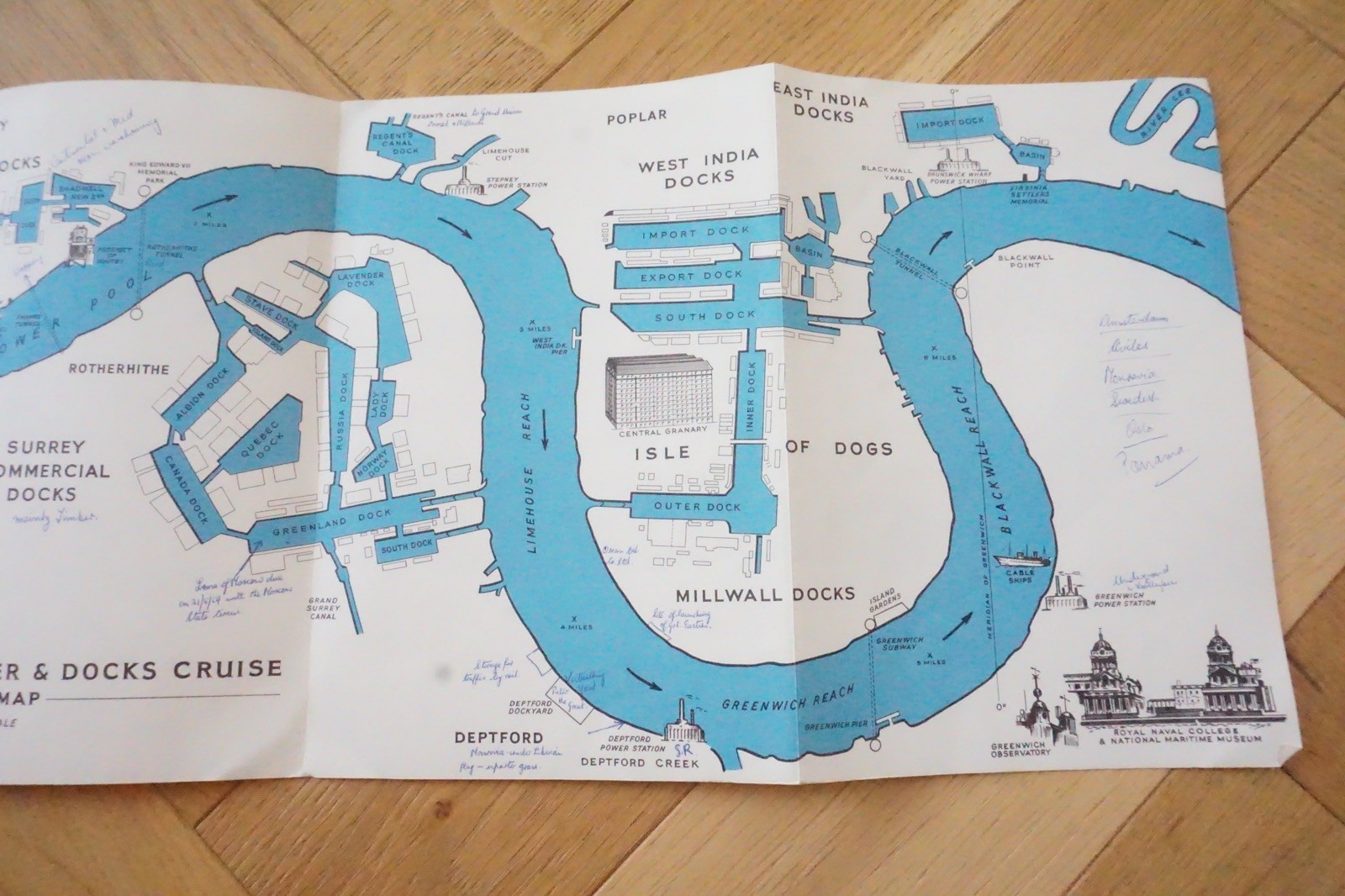 c1950s 1960s Port of London Commercial Docks Map Plan