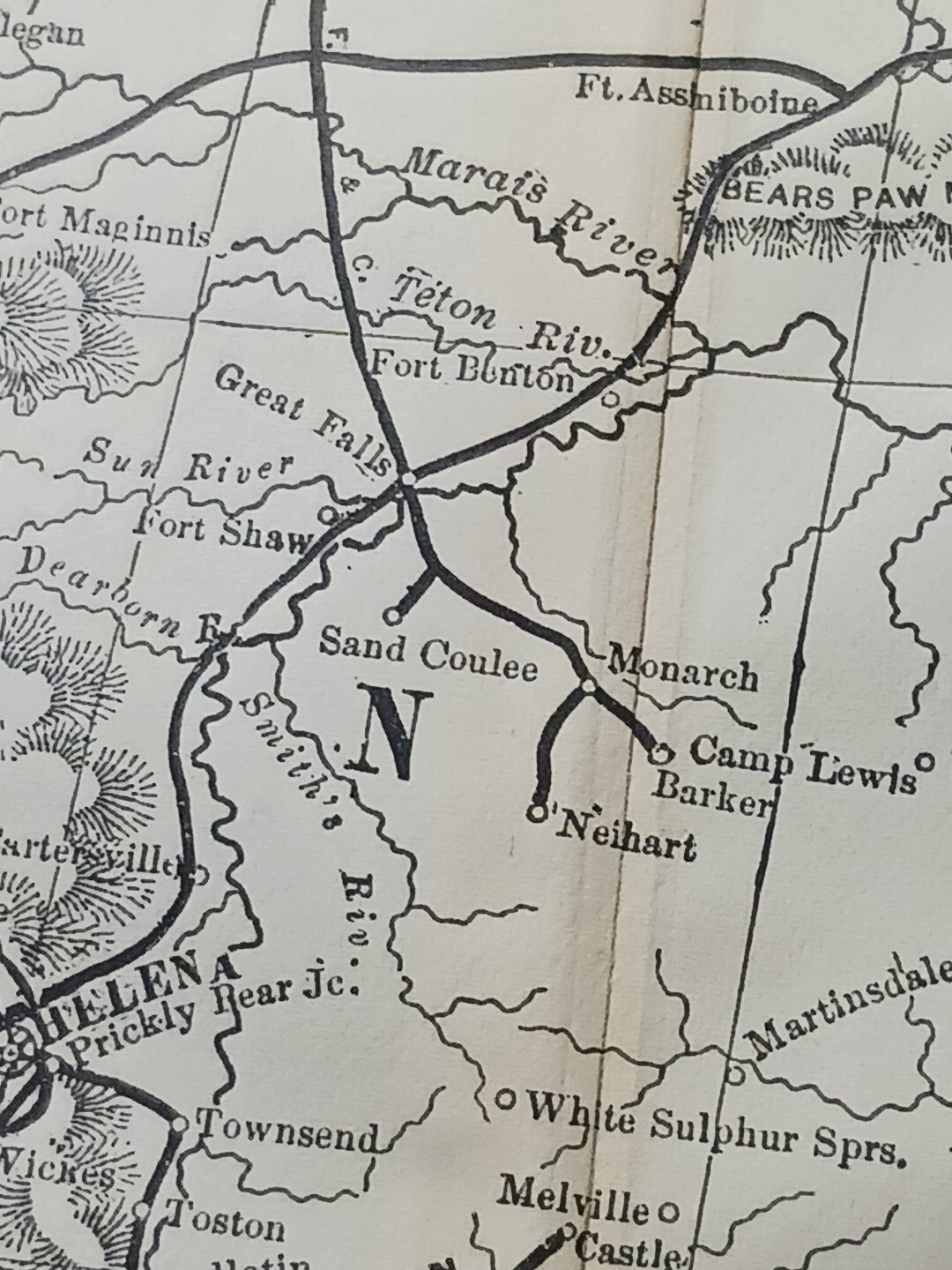 ☆1895 Antique Train Route Map Wyoming Montana All Railroad Lines Marked 11″×9″